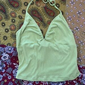 Green Halter Neck Ribbed Top